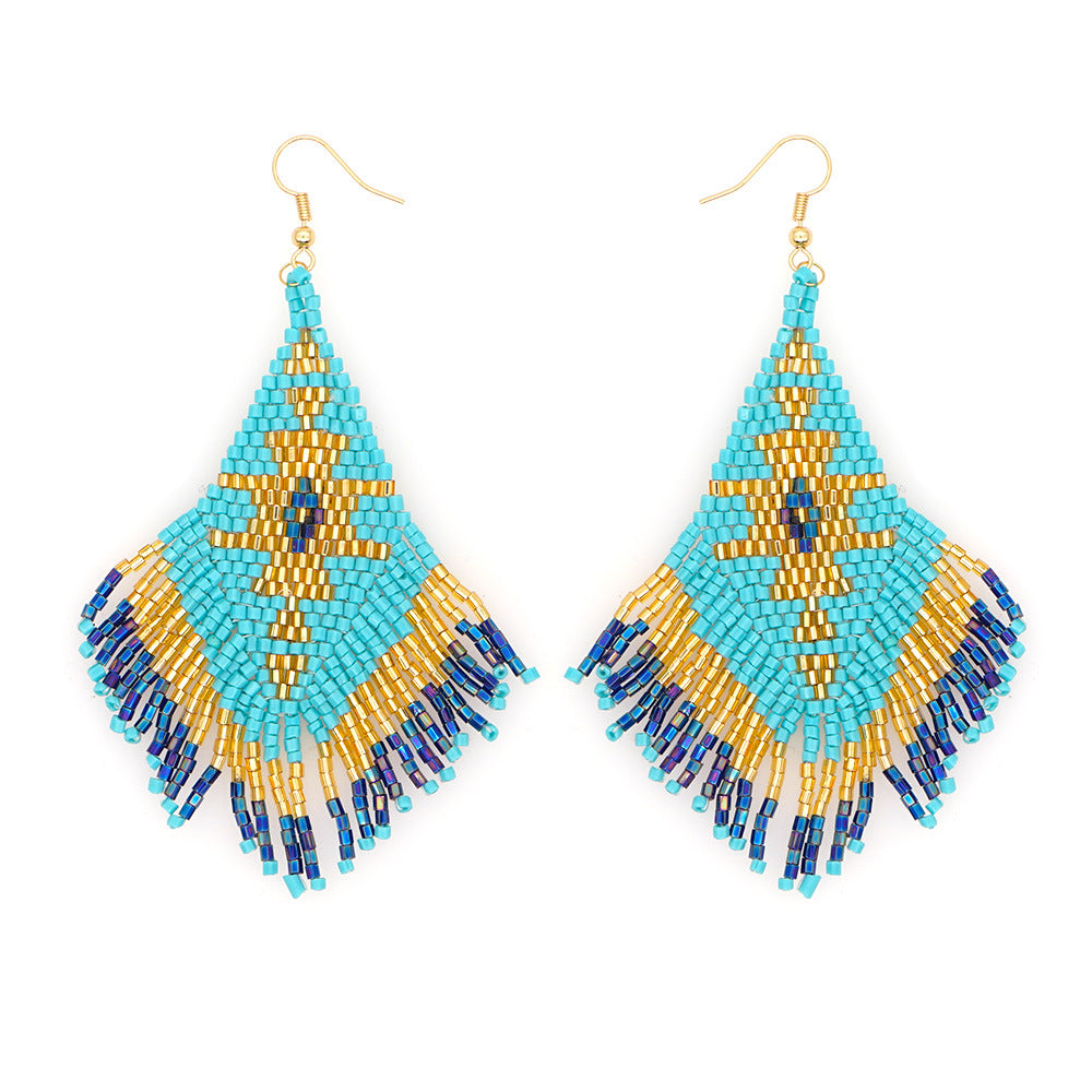 Wholesale Jewelry Bohemian Rhombus Glass Drop Earrings