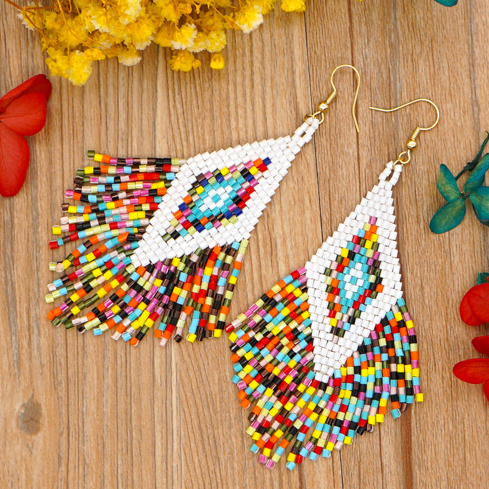 Wholesale Jewelry Bohemian Rhombus Glass Drop Earrings