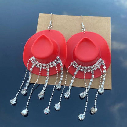 1 Pair Cowboy Style Magic Hat Inlay Mixed Materials Rhinestones Drop Earrings