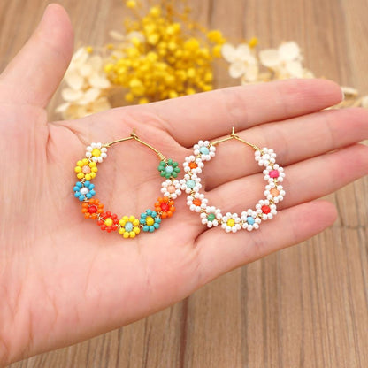 1 Pair Bohemian Flower Beaded Hoop Earrings