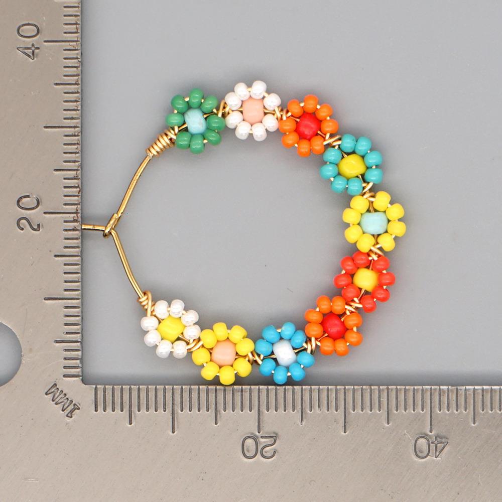 1 Pair Bohemian Flower Beaded Hoop Earrings