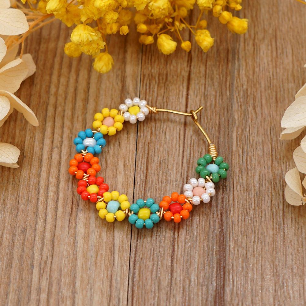 1 Pair Bohemian Flower Beaded Hoop Earrings