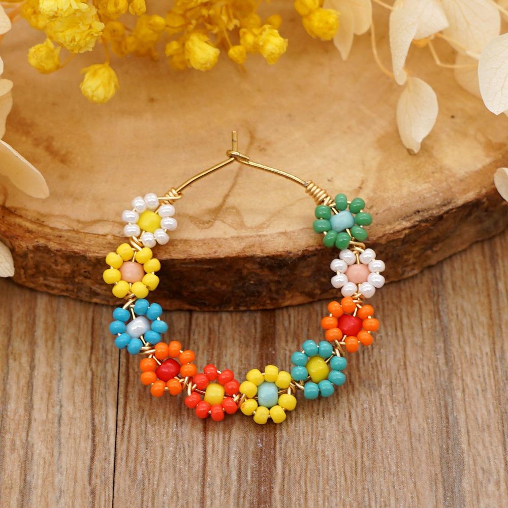 1 Pair Bohemian Flower Beaded Hoop Earrings