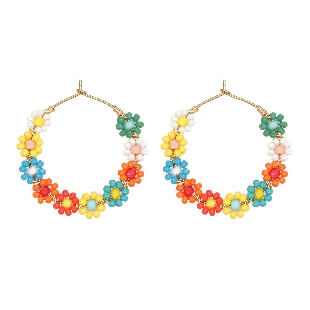 1 Pair Bohemian Flower Beaded Hoop Earrings