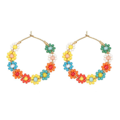 1 Pair Bohemian Flower Beaded Hoop Earrings