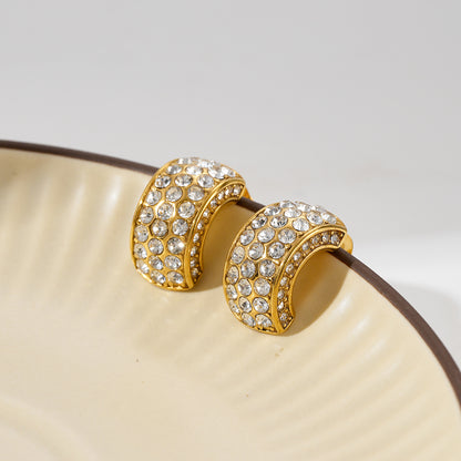 1 Pair Elegant Luxurious Sweet C Shape Polishing Plating Inlay Stainless Steel Zircon 18k Gold Plated Ear Studs