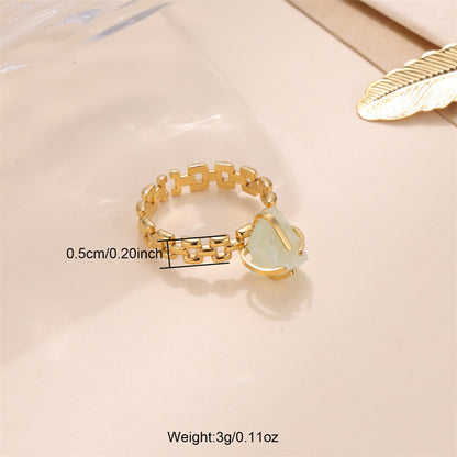 Vintage Style French Style Stone Stainless Steel Plating Inlay Natural Stone 18k Gold Plated Open Rings