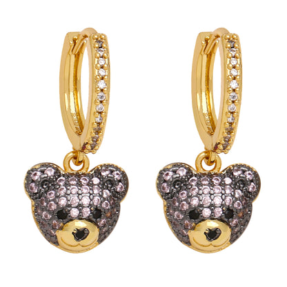 1 Pair Simple Style Bear Plating Inlay Copper Zircon 18k Gold Plated Drop Earrings