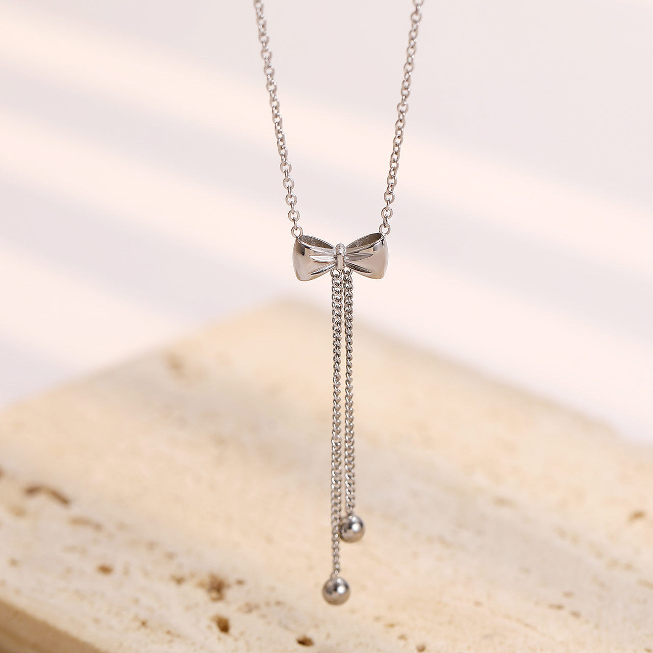 Lady Sweet Bow Knot Stainless Steel Plating 14k Gold Plated White Gold Plated Pendant Necklace