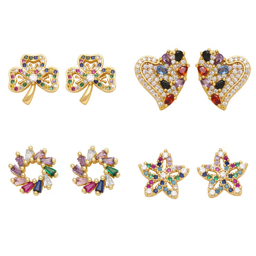 1 Pair Simple Style Heart Shape Flower Plating Inlay Copper Zircon 18k Gold Plated Ear Studs