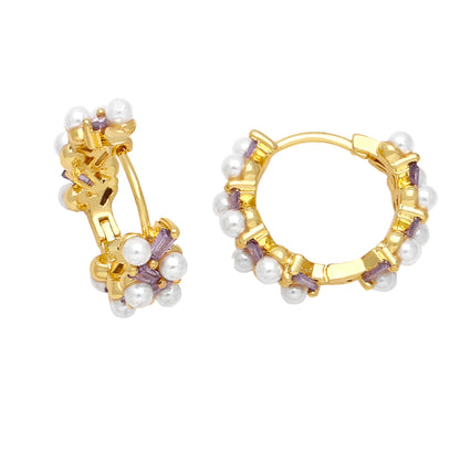 1 Pair Simple Style Irregular Circle Plating Inlay Copper Beads Zircon 18k Gold Plated Earrings