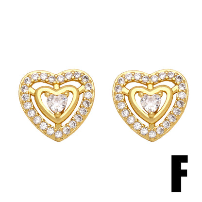 1 Pair Simple Style Heart Shape Crab Fish Bone Plating Inlay Copper Zircon 18k Gold Plated Ear Studs