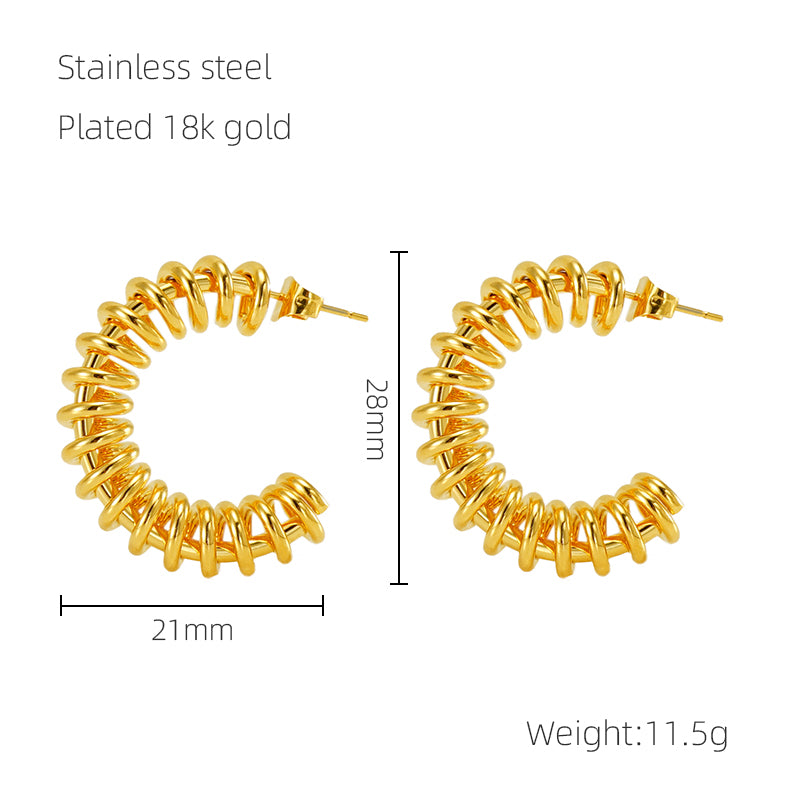 1 Pair Retro C Shape Plating Stainless Steel 18k Gold Plated Ear Studs