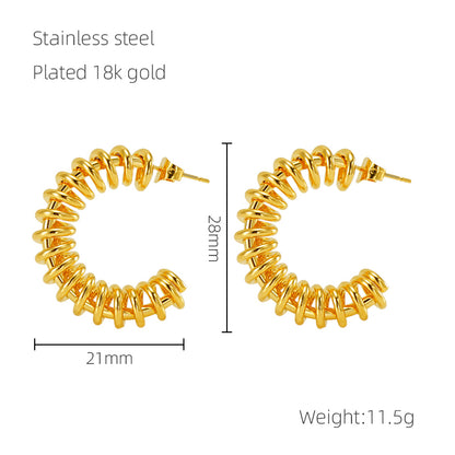 1 Pair Retro C Shape Plating Stainless Steel 18k Gold Plated Ear Studs