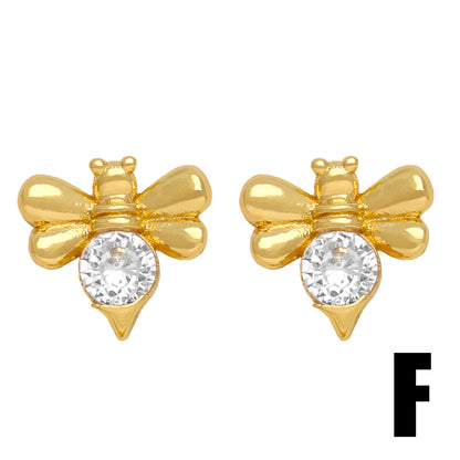 1 Pair Simple Style Flower Bee Lightning Plating Inlay Copper Zircon 18k Gold Plated Ear Studs