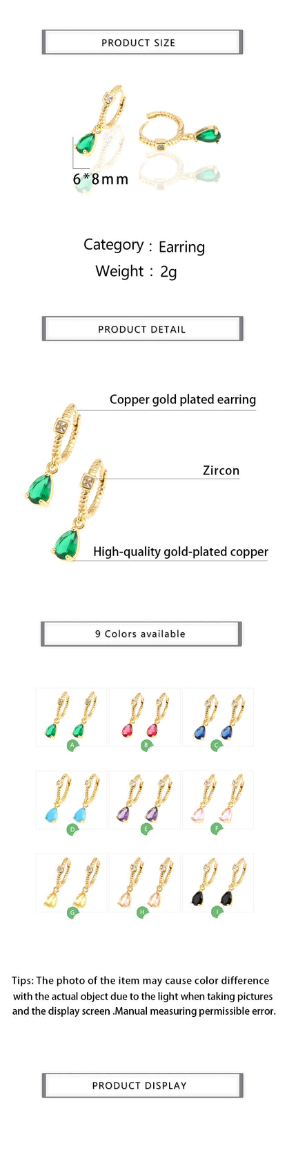 1 Pair Elegant Luxurious Streetwear Water Droplets Plating Inlay Copper Zircon 18k Gold Plated Drop Earrings