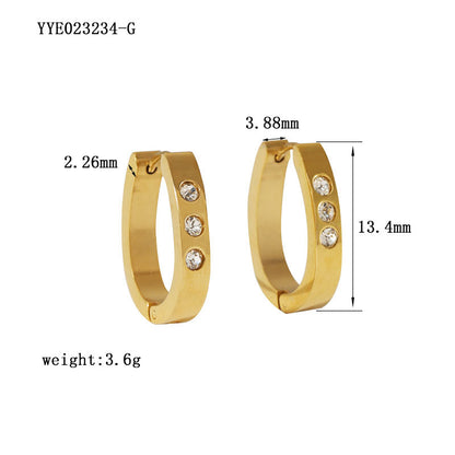 1 Pair Retro French Style Modern Style Geometric Plating Inlay Stainless Steel Rhinestones 18k Gold Plated Earrings