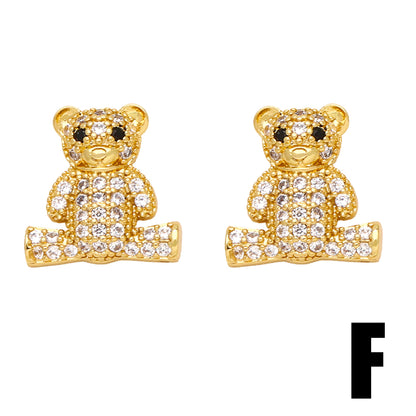 1 Pair Cute Sweet Hippocampus Bear Cat Plating Inlay Copper Zircon 18k Gold Plated Ear Studs