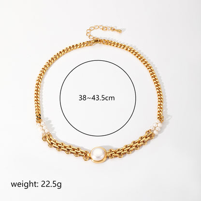 Simple Style Commute Round Copper Plating Inlay Freshwater Pearl 18k Gold Plated Pendant Necklace