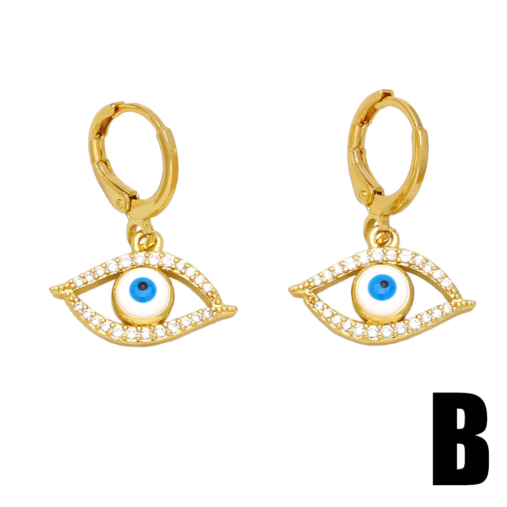 1 Pair Simple Style Devil's Eye Plating Inlay Copper Zircon 18k Gold Plated Drop Earrings