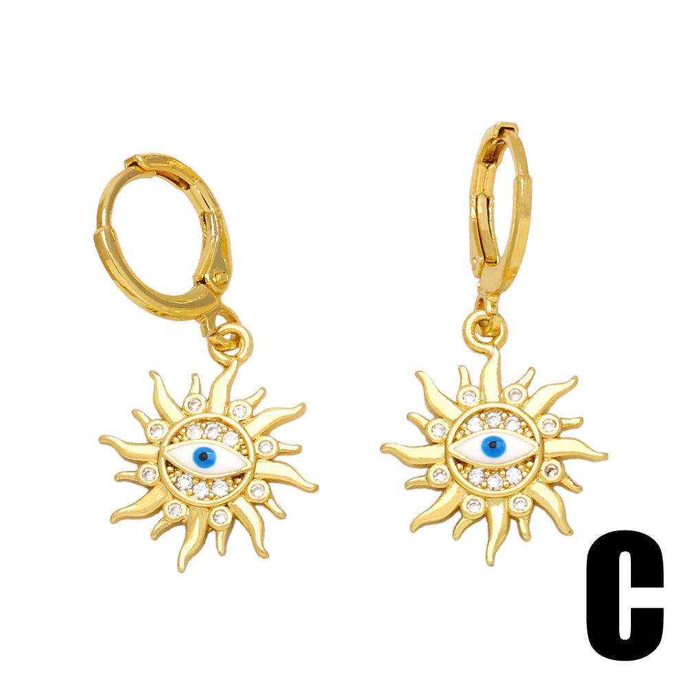 1 Pair Simple Style Devil's Eye Plating Inlay Copper Zircon 18k Gold Plated Drop Earrings