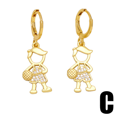 1 Pair Simple Style Cartoon Character Lightning Plating Inlay Copper Zircon 18k Gold Plated Drop Earrings