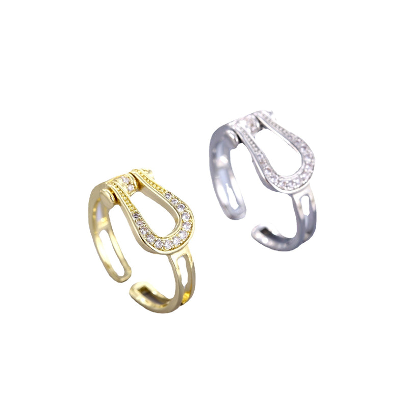 Casual Simple Style U Shape Copper Plating Inlay Zircon White Gold Plated Gold Plated Open Rings