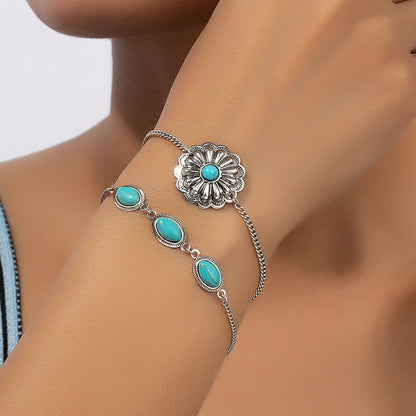 Casual Elegant Classic Style Oval Alloy Turquoise Iron Inlay Turquoise Women's Bracelets