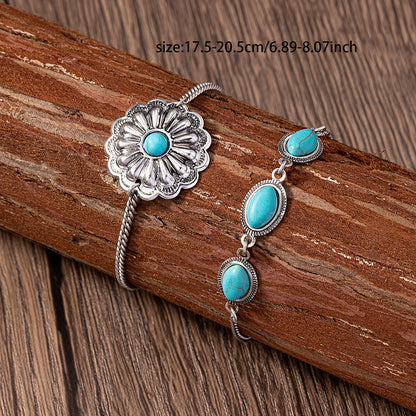 Casual Elegant Classic Style Oval Alloy Turquoise Iron Inlay Turquoise Women's Bracelets