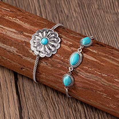 Casual Elegant Classic Style Oval Alloy Turquoise Iron Inlay Turquoise Women's Bracelets