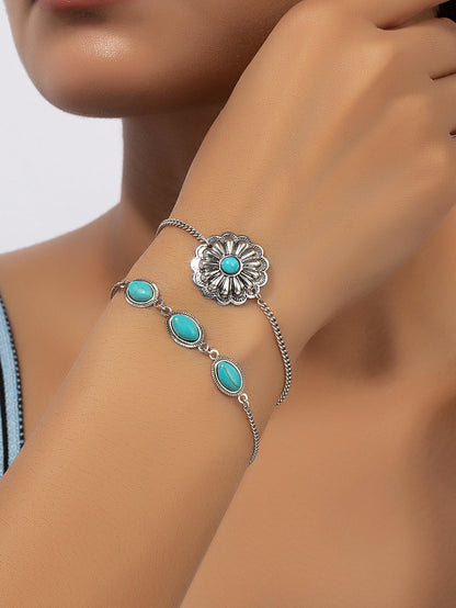 Casual Elegant Classic Style Oval Alloy Turquoise Iron Inlay Turquoise Women's Bracelets