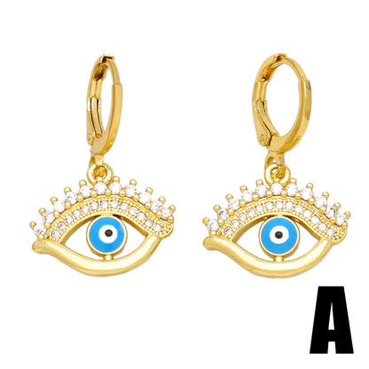 1 Pair Simple Style Devil's Eye Plating Inlay Copper Zircon 18k Gold Plated Drop Earrings