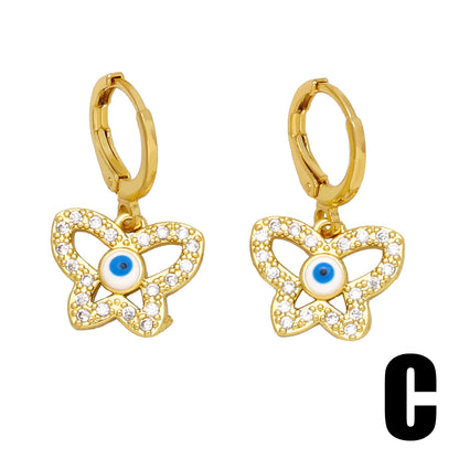 1 Pair Retro Simple Style Devil's Eye Plating Inlay Copper Zircon 18k Gold Plated Drop Earrings