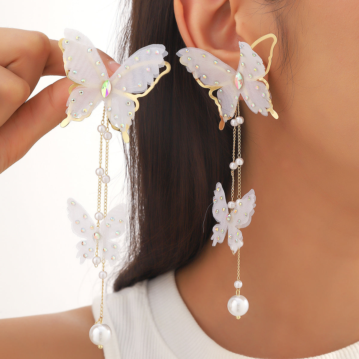 Wholesale Jewelry Simple Style Classic Style Butterfly Alloy Artificial Diamond Inlay Drop Earrings