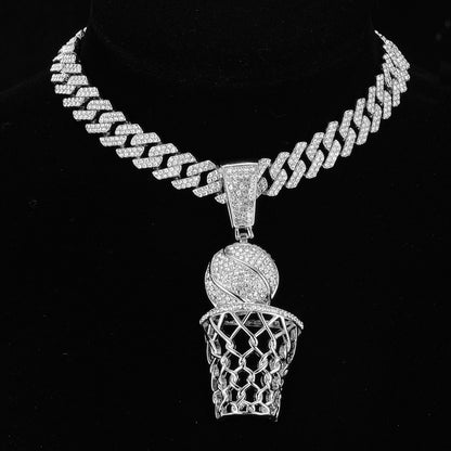 Hip-hop Basketball Stainless Steel Alloy Inlay Rhinestones Men's Pendant Necklace