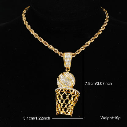 Hip-hop Basketball Stainless Steel Alloy Inlay Rhinestones Men's Pendant Necklace