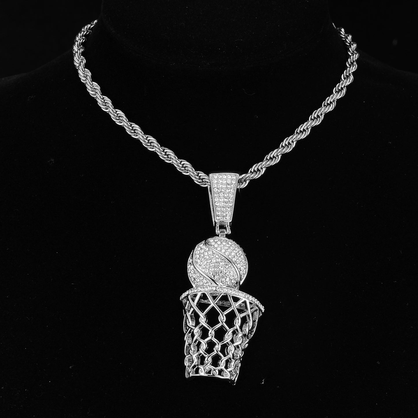Hip-hop Basketball Stainless Steel Alloy Inlay Rhinestones Men's Pendant Necklace