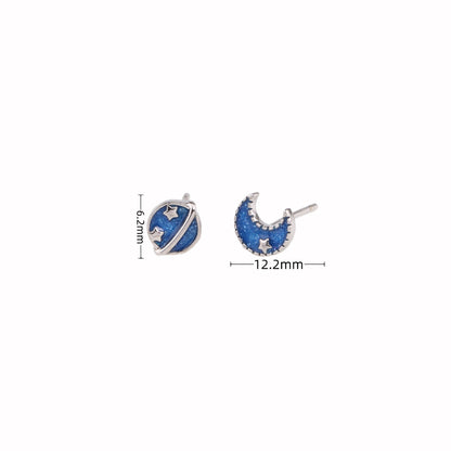 1 Pair Simple Style Star Moon Sterling Silver Ear Studs