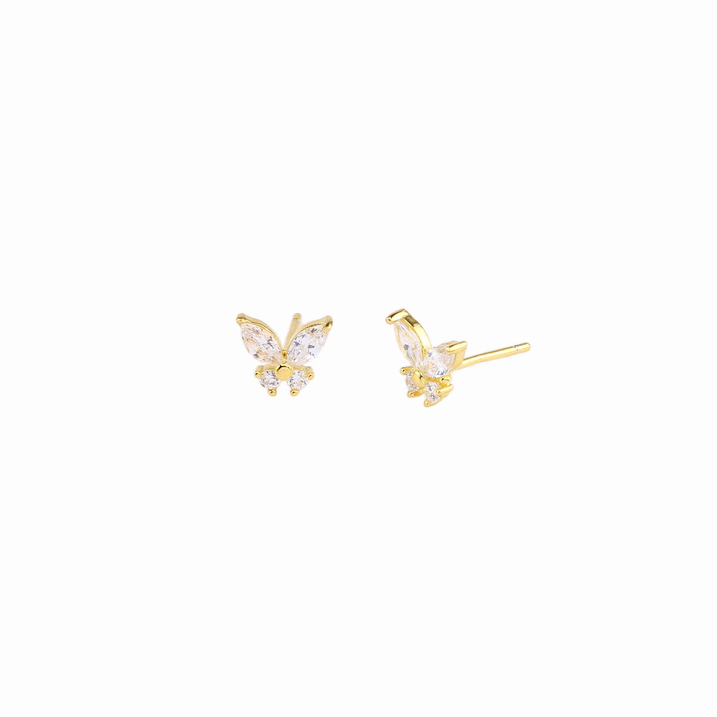 1 Pair Sweet Butterfly Inlay Sterling Silver Zircon Ear Studs