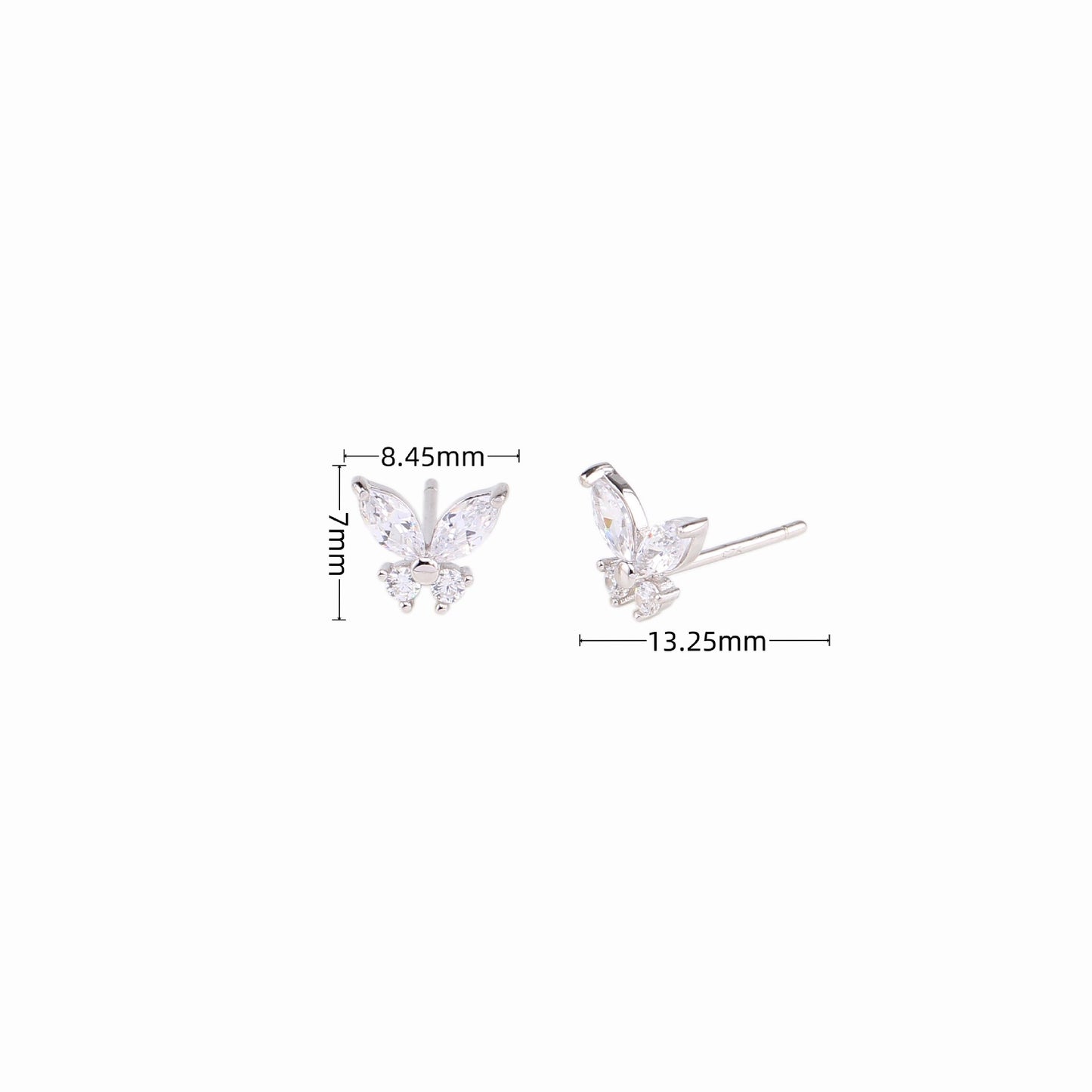 1 Pair Sweet Butterfly Inlay Sterling Silver Zircon Ear Studs