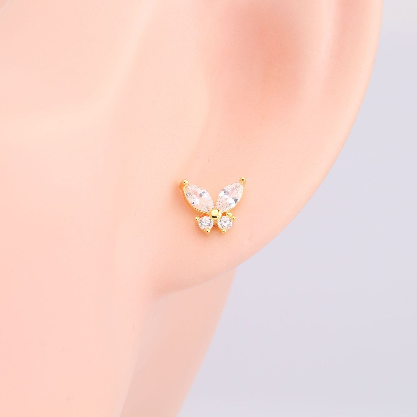 1 Pair Sweet Butterfly Inlay Sterling Silver Zircon Ear Studs