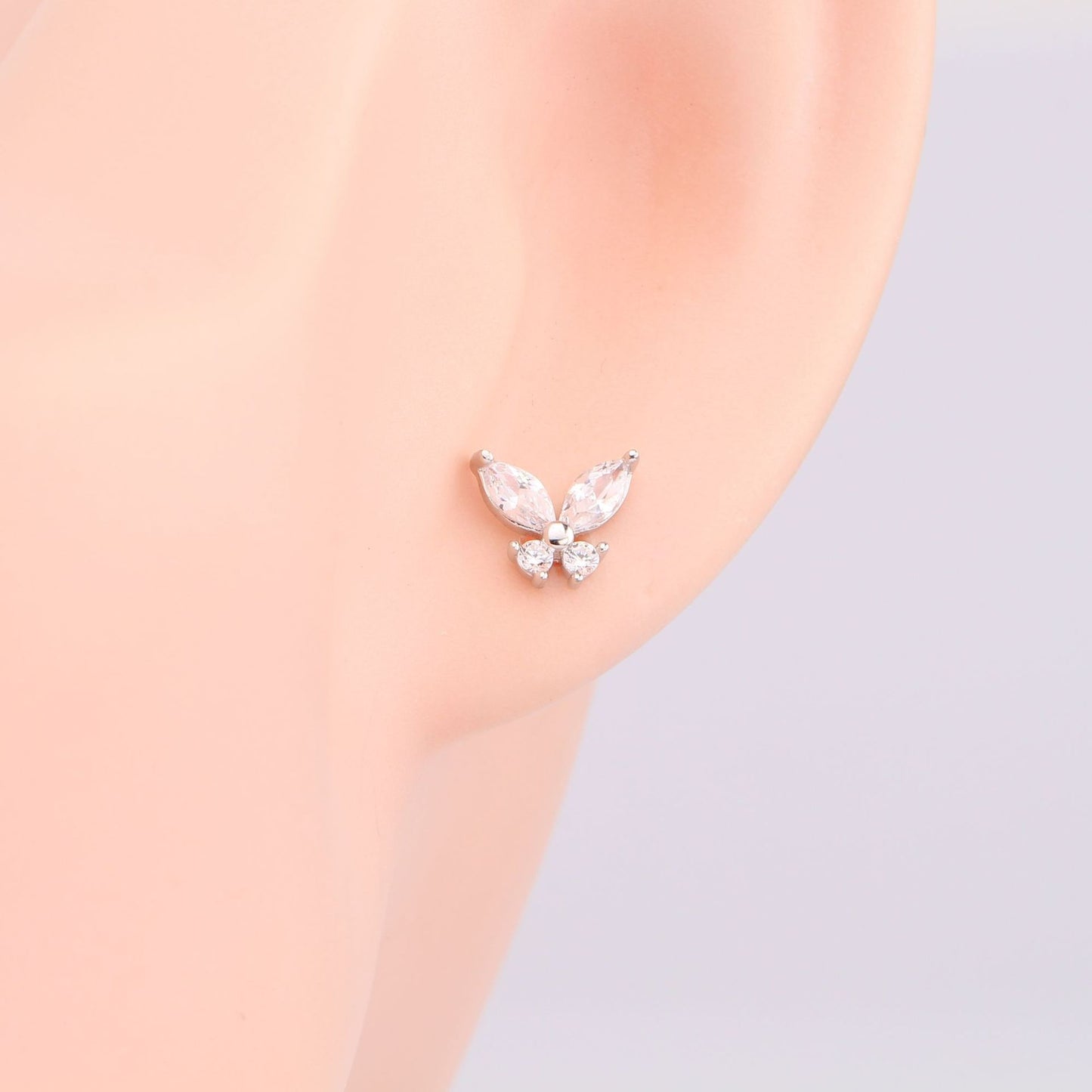 1 Pair Sweet Butterfly Inlay Sterling Silver Zircon Ear Studs