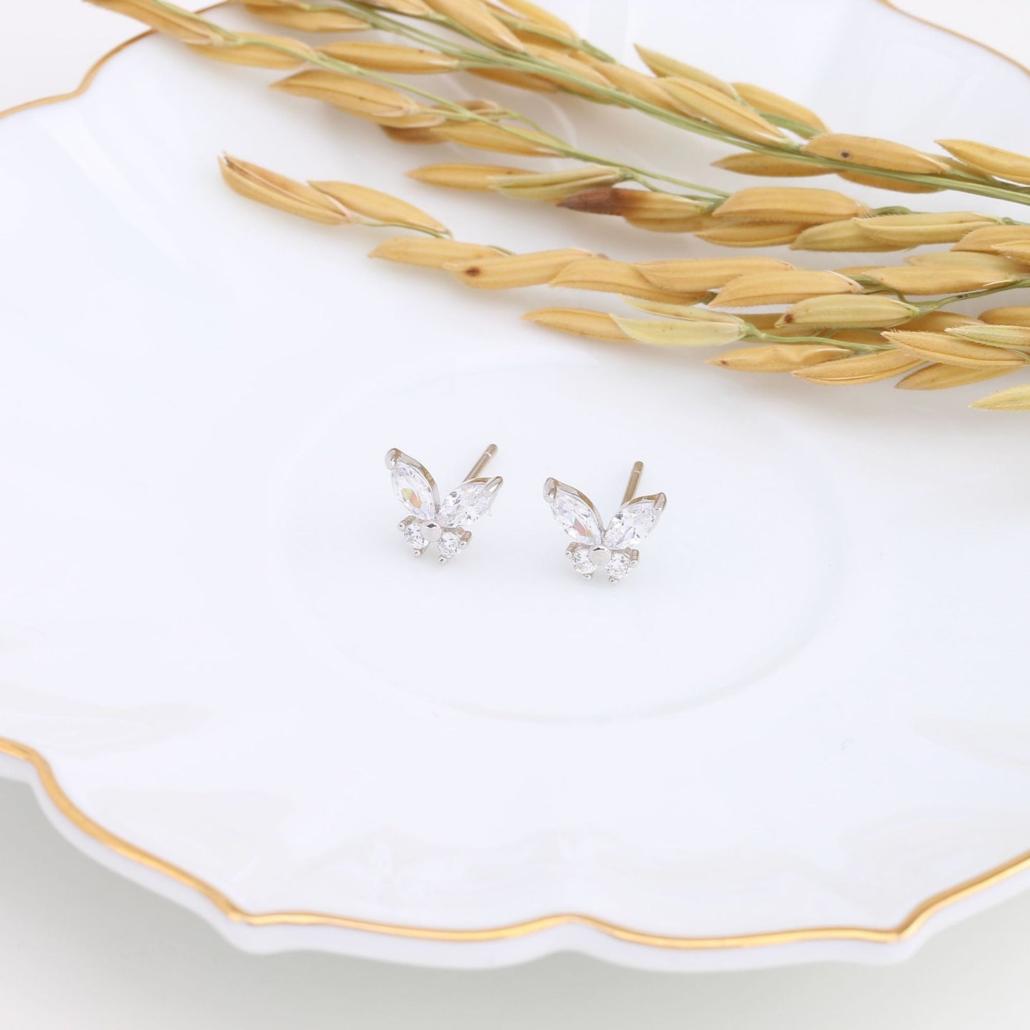 1 Pair Sweet Butterfly Inlay Sterling Silver Zircon Ear Studs