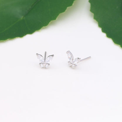 1 Pair Sweet Butterfly Inlay Sterling Silver Zircon Ear Studs