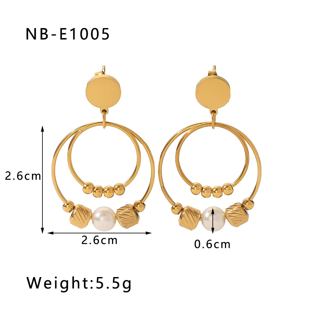 1 Pair Ig Style Vintage Style Classic Style Circle Round Spiral Stripe Plating Stainless Steel Artificial Pearl Imitation Pearl 18k Gold Plated Dangling Earrings