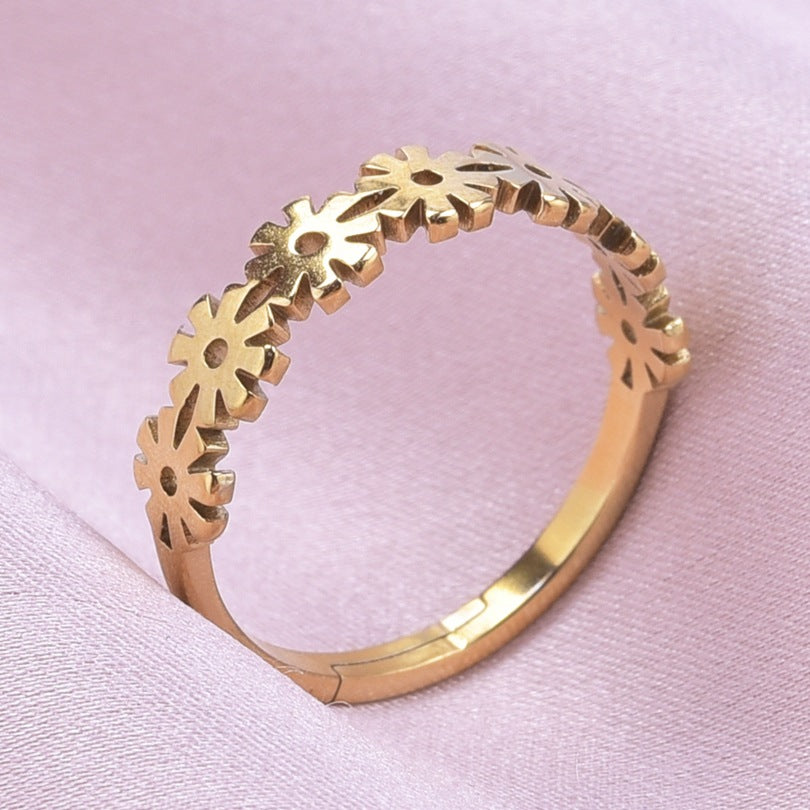 Wholesale Sweet Flower Stainless Steel Open Rings