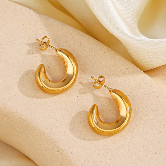 1 Pair Simple Style C Shape Plating Stainless Steel 18k Gold Plated Ear Studs