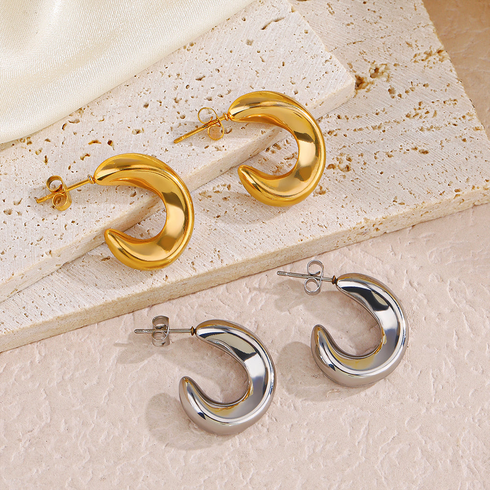 1 Pair Simple Style C Shape Plating Stainless Steel 18k Gold Plated Ear Studs