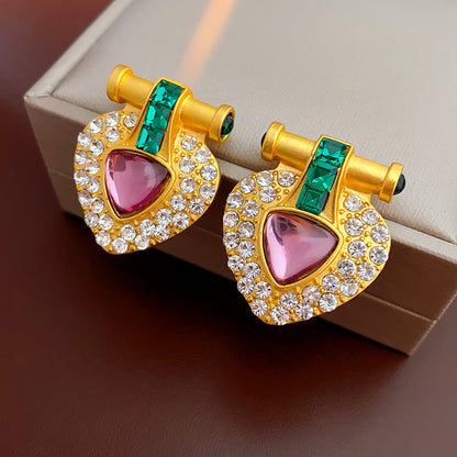 1 Pair Retro Geometric Color Block Plating Inlay Copper Artificial Pearls Rhinestones Drop Earrings