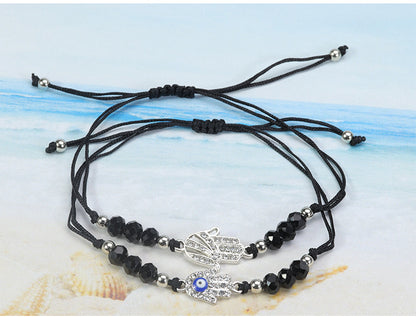 Simple Style Devil's Eye Artificial Crystal Alloy Jade Line Beaded Inlay Rhinestones Unisex Drawstring Bracelets